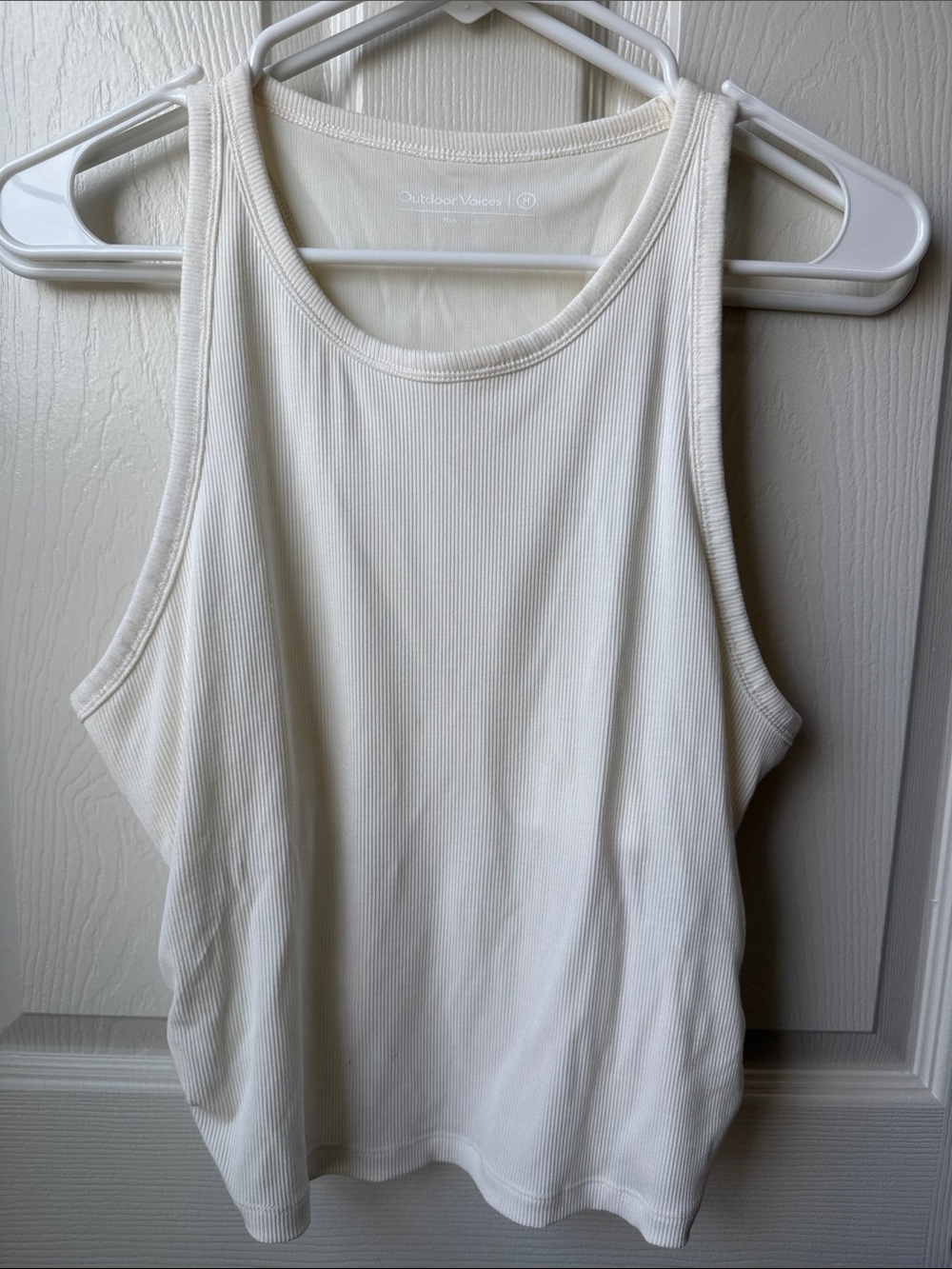 Outdoor Voices Cream Ribbed Scoop Tank